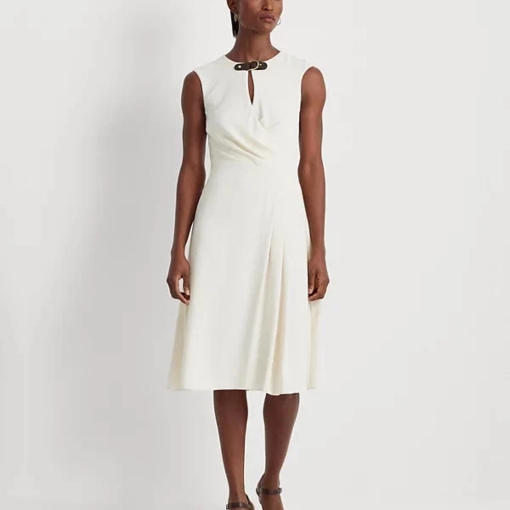 Lauren Ralph Lauren Women's Faux-Leather-Buckle A-line Dress, Winter Cream, S-12
